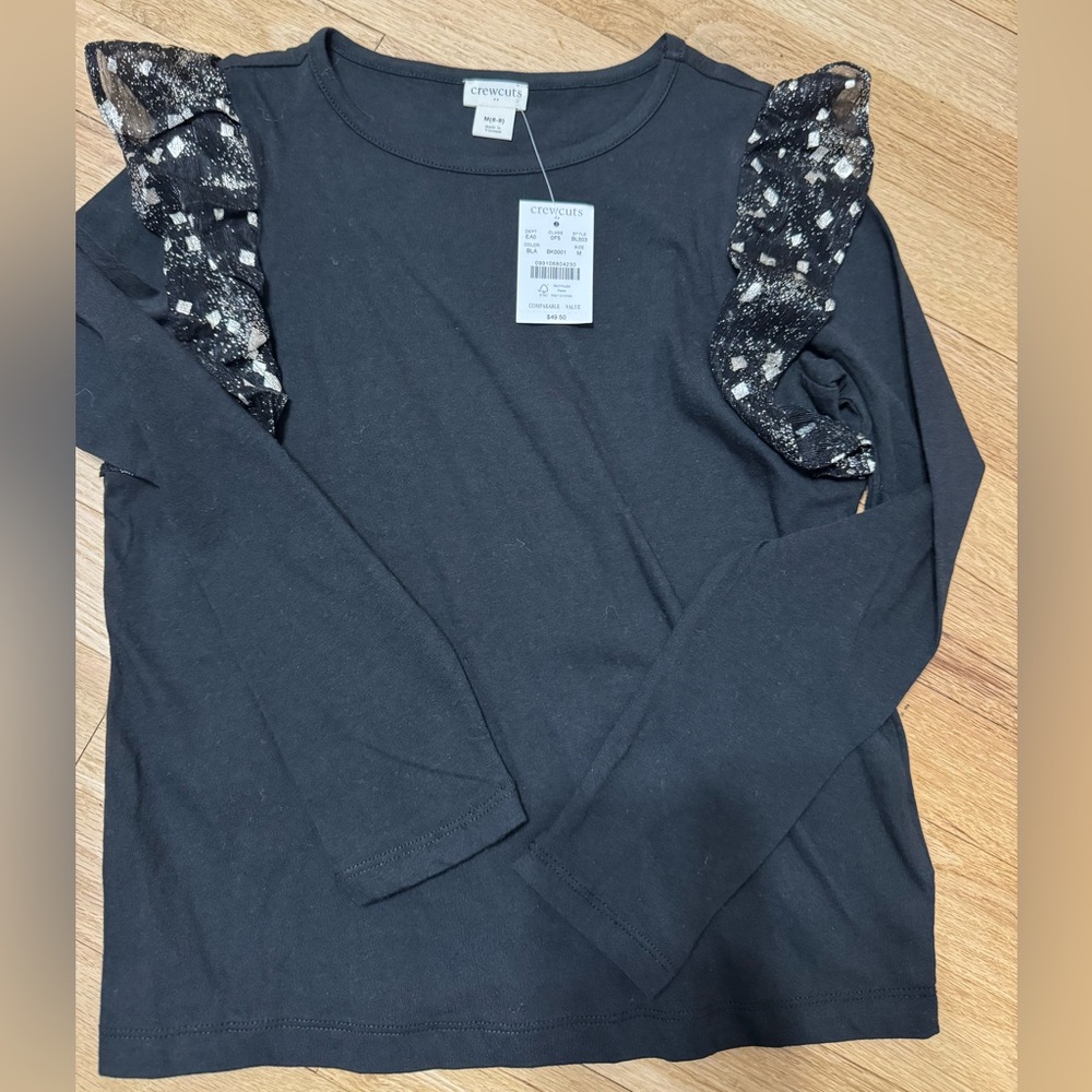 Black Kids Long Sleeve Top crew cuts. Size 8. NWT